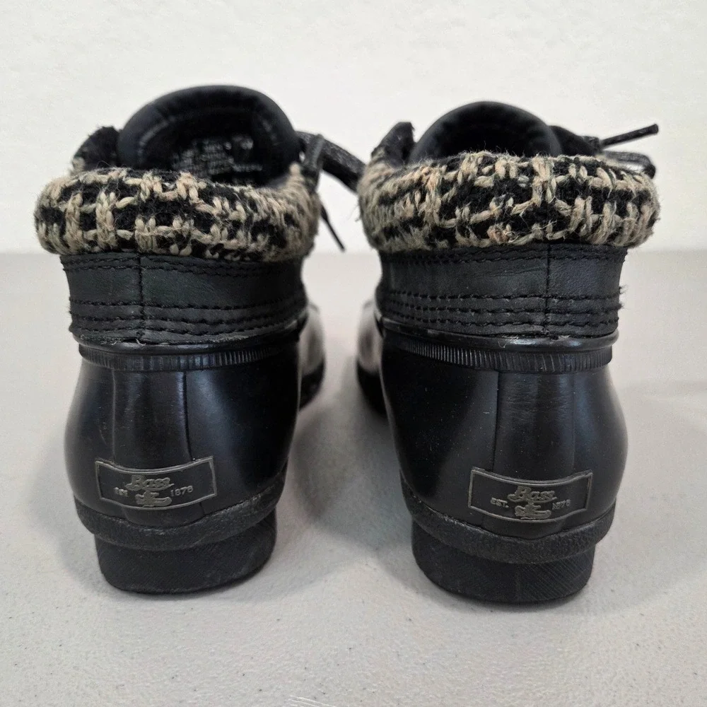 G.H. Bass Men 6M Youth 6Y Black Waterproof Duck Boots Leather Ankle Houndstooth